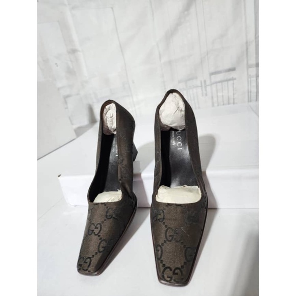 Authentic Gucci Vintage GG Square Toe Pumps Thick Heels Brown Size 36C - Picture 7 of 15